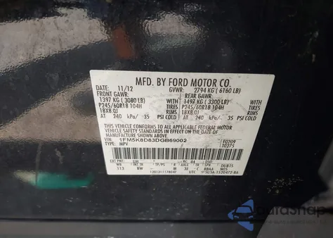 2013 Ford Explorer Xlt из США, поврежденный, VIN 1FM5K8D83DGB69002